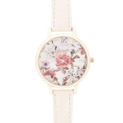 Ladies white floral face watch